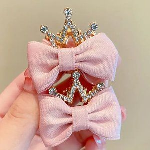 Little Girls Bowknot Crown Clips- 2pcs